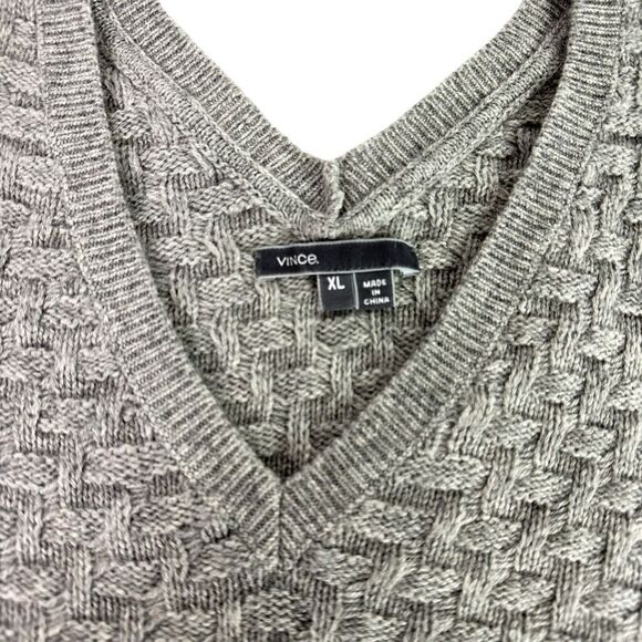 Vince Women's XL Light Gray Double V Textured Sweater Wool Cashmere - Picture 4 of 7